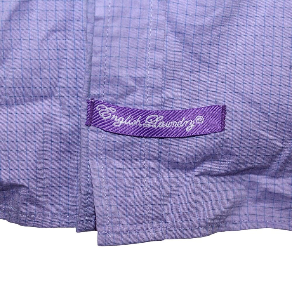 English Laundry Neck Sz 19 Flip Cuff Purple Gingham Check Dress Shirt Clubwear - Picture 10 of 15